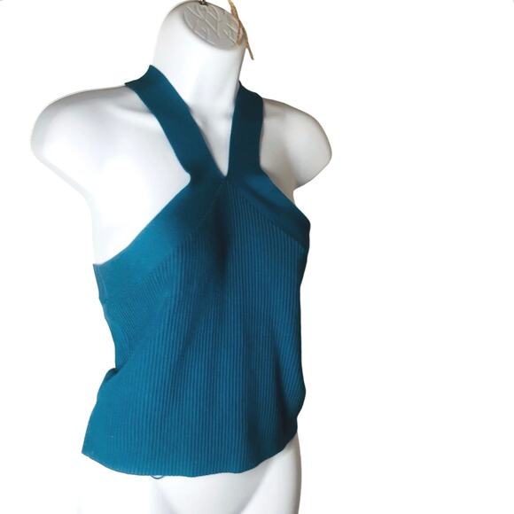 Nordstrom Halogen NEW Cross Top V Neck Front BackTeal Moroccan - Picture 5 of 9